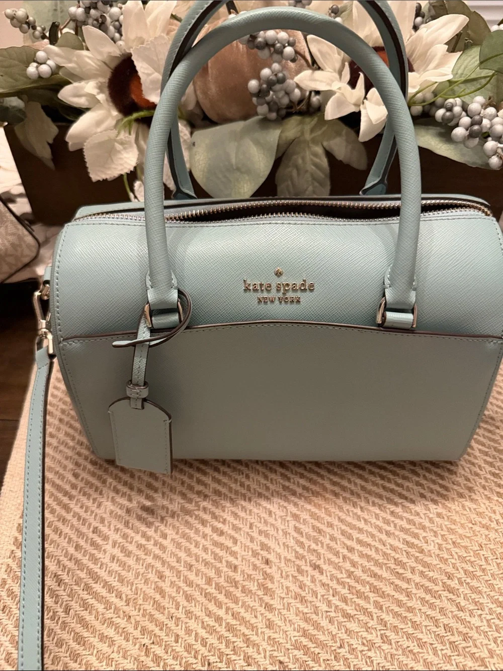 Kate Spade Devyn Medium Duffel Bag in the color Frosted Spearmint, featuring